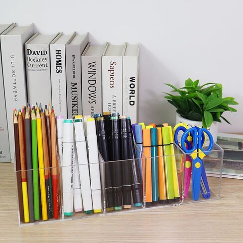 حامل فرشاة مكياج من الأكريليك، منظم حامل أقلام الرصاص المكتبي الشفاف، 4 مقصورات ملحقات القرطاسية وحزم المشروبات منظم العلبة للمنزل والمكتب والحمام والمطبخ in Kuwait