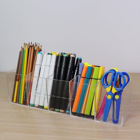 حامل فرشاة مكياج من الأكريليك، منظم حامل أقلام الرصاص المكتبي الشفاف، 4 مقصورات ملحقات القرطاسية وحزم المشروبات منظم العلبة للمنزل والمكتب والحمام والمطبخ in Kuwait