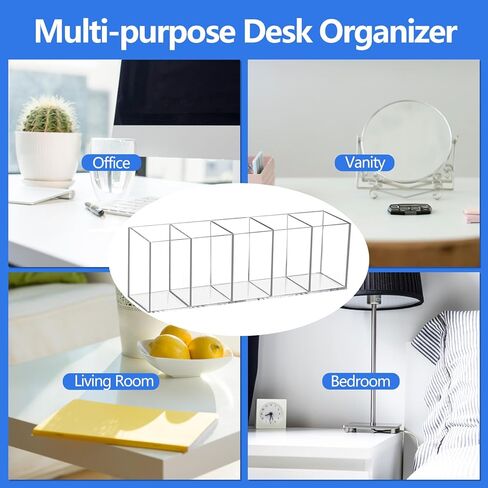 حامل فرشاة مكياج من الأكريليك، منظم حامل أقلام الرصاص المكتبي الشفاف، 4 مقصورات ملحقات القرطاسية وحزم المشروبات منظم العلبة للمنزل والمكتب والحمام والمطبخ in Kuwait