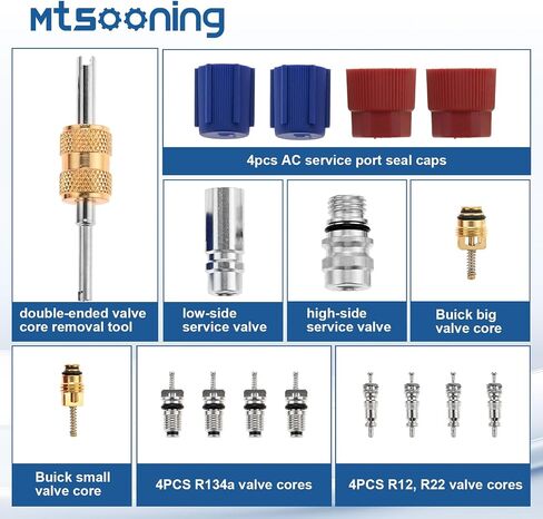 Mtsooning Cap & Valve Seal Kits Air Conditioning Valve Core Set AC Service Valve with Removal Tool R12 to R134a Conversion Kit Car & HVAC AC System Charging Port in Kuwait