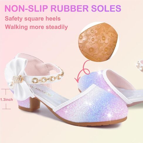 ZGDG Girls Dress Shoes Low Heel Princess Flats Mary Jane Flower Glitter Shoes Wedding Birthday Party Prom Sequins Sandals for Toddler Little Big Kids in Kuwait