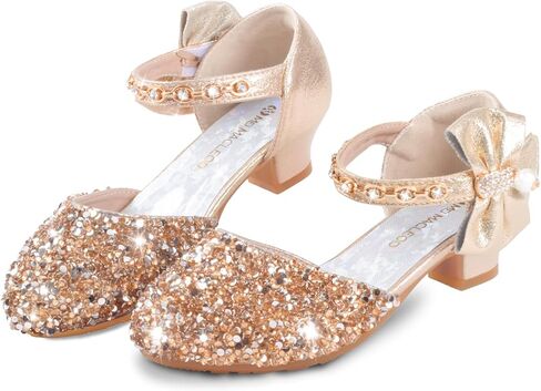 ZGDG Girls Dress Shoes Low Heel Princess Flats Mary Jane Flower Glitter Shoes Wedding Birthday Party Prom Sequins Sandals for Toddler Little Big Kids in Kuwait