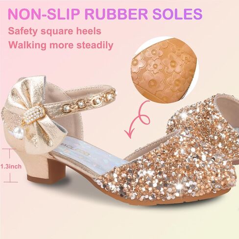 ZGDG Girls Dress Shoes Low Heel Princess Flats Mary Jane Flower Glitter Shoes Wedding Birthday Party Prom Sequins Sandals for Toddler Little Big Kids in Kuwait