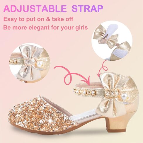 ZGDG Girls Dress Shoes Low Heel Princess Flats Mary Jane Flower Glitter Shoes Wedding Birthday Party Prom Sequins Sandals for Toddler Little Big Kids in Kuwait