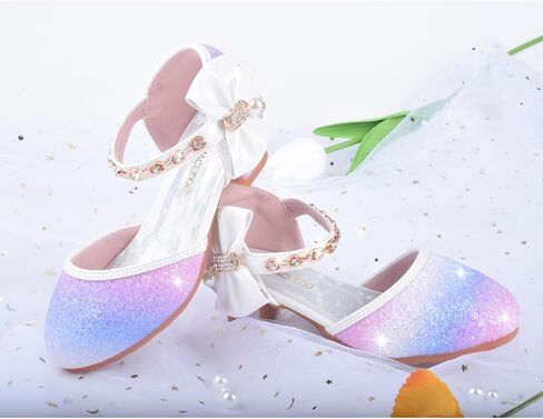 ZGDG Girls Dress Shoes Low Heel Princess Flats Mary Jane Flower Glitter Shoes Wedding Birthday Party Prom Sequins Sandals for Toddler Little Big Kids in Kuwait