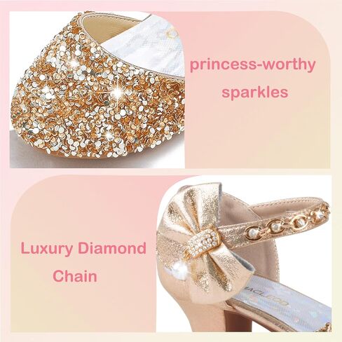 ZGDG Girls Dress Shoes Low Heel Princess Flats Mary Jane Flower Glitter Shoes Wedding Birthday Party Prom Sequins Sandals for Toddler Little Big Kids in Kuwait