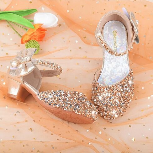 ZGDG Girls Dress Shoes Low Heel Princess Flats Mary Jane Flower Glitter Shoes Wedding Birthday Party Prom Sequins Sandals for Toddler Little Big Kids in Kuwait