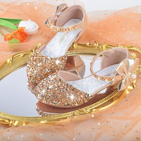 ZGDG Girls Dress Shoes Low Heel Princess Flats Mary Jane Flower Glitter Shoes Wedding Birthday Party Prom Sequins Sandals for Toddler Little Big Kids in Kuwait