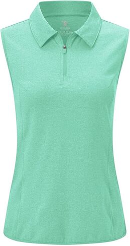 Women's Sleeveless Golf Apparel Shirts Clothes Outfits Collared 1/4 Zip Tank Tops Quick Dry Tennis Polo Shirts in Kuwait