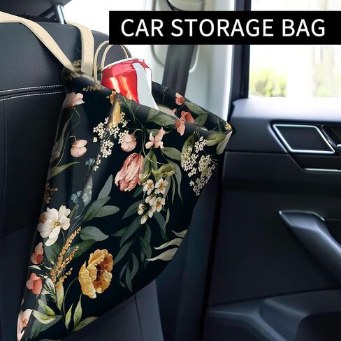 Car Trash Can, Cute Car Trash Bag, Hanging Car Organizer and Storage Bag, Trash Bin for Car Accessories, Vehicle, Travelling, Camping Watercolor Flowers in Kuwait