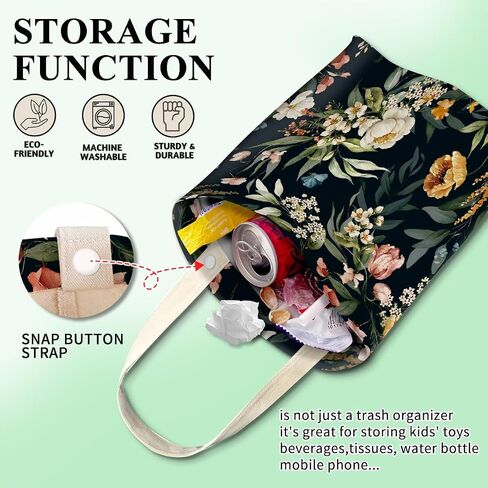 Car Trash Can, Cute Car Trash Bag, Hanging Car Organizer and Storage Bag, Trash Bin for Car Accessories, Vehicle, Travelling, Camping Watercolor Flowers in Kuwait
