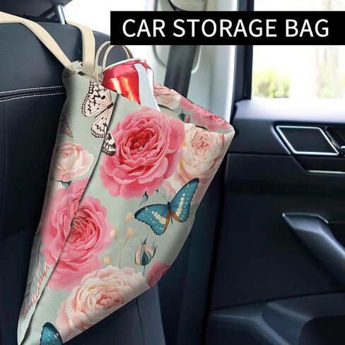 Car Trash Can, Cute Car Trash Bag, Hanging Car Organizer and Storage Bag, Trash Bin for Car Accessories, Vehicle, Travelling, Camping Watercolor Flowers in Kuwait