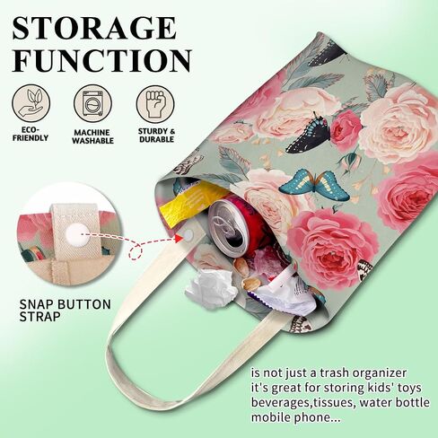 Car Trash Can, Cute Car Trash Bag, Hanging Car Organizer and Storage Bag, Trash Bin for Car Accessories, Vehicle, Travelling, Camping Watercolor Flowers in Kuwait