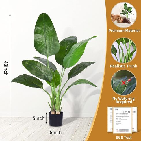 طائر الاصطناعي من الجنة - النباتات المزيفة فو ، فوك نخيل استوائية محفوظة بوعاء dypsis lutescens لديكور المكتب المنزلي Housewarming (4ft -2packs) in Kuwait