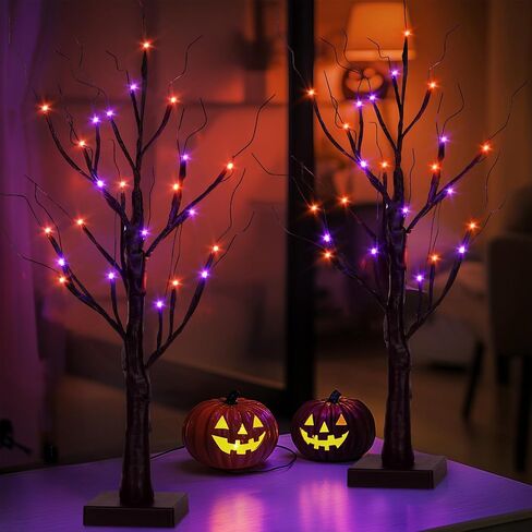 Lighted Christmas Tree for Christmas Decorations Indoor,2 Pack 2 FT Birch Tree with 24 Led Lights,Centerpiece Table Decor for Home,Fireplace Decor,Wedding,Mantle,Halloween Decorations in Kuwait