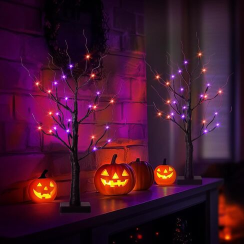 Lighted Christmas Tree for Christmas Decorations Indoor,2 Pack 2 FT Birch Tree with 24 Led Lights,Centerpiece Table Decor for Home,Fireplace Decor,Wedding,Mantle,Halloween Decorations in Kuwait