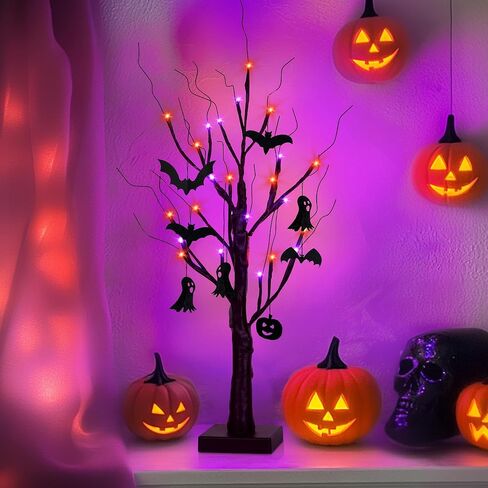 Lighted Christmas Tree for Christmas Decorations Indoor,2 Pack 2 FT Birch Tree with 24 Led Lights,Centerpiece Table Decor for Home,Fireplace Decor,Wedding,Mantle,Halloween Decorations in Kuwait