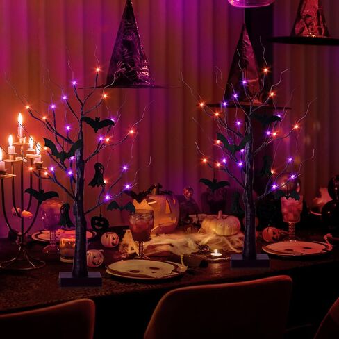 Lighted Christmas Tree for Christmas Decorations Indoor,2 Pack 2 FT Birch Tree with 24 Led Lights,Centerpiece Table Decor for Home,Fireplace Decor,Wedding,Mantle,Halloween Decorations in Kuwait