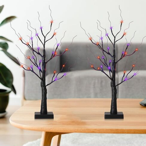 Lighted Christmas Tree for Christmas Decorations Indoor,2 Pack 2 FT Birch Tree with 24 Led Lights,Centerpiece Table Decor for Home,Fireplace Decor,Wedding,Mantle,Halloween Decorations in Kuwait