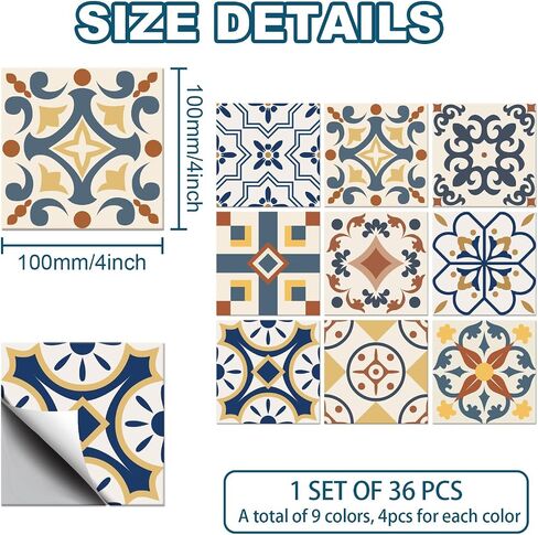 chgcraft 36pcs 9 أنماط عربية نمط عرب ملصقات خضراء خضراء ملصقات بلاط مقاوم للماء مربع مع نمط زهرة لزهرة غرفة نوم الحمام المطبخ ، in Kuwait