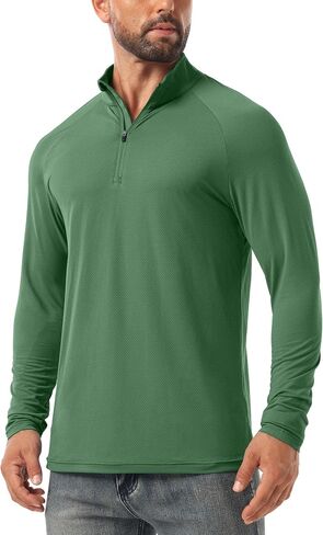 Askdeer Men's UPF 50+ Sun Shirts Quarter Zip Long Sleeve Outdoor Shirt Fishing Hiking Rash Guard T-Shirts in Saudi Arabia