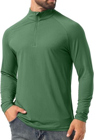 Askdeer Men's UPF 50+ Sun Shirts Quarter Zip Long Sleeve Outdoor Shirt Fishing Hiking Rash Guard T-Shirts in Saudi Arabia