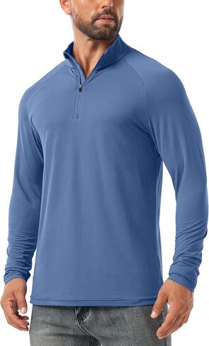 Askdeer Men's UPF 50+ Sun Shirts Quarter Zip Long Sleeve Outdoor Shirt Fishing Hiking Rash Guard T-Shirts in Saudi Arabia