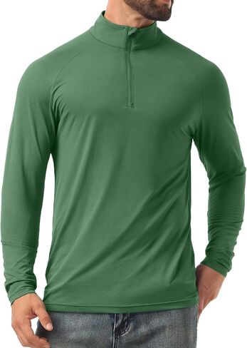Askdeer Men's UPF 50+ Sun Shirts Quarter Zip Long Sleeve Outdoor Shirt Fishing Hiking Rash Guard T-Shirts in Saudi Arabia