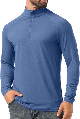 Askdeer Men's UPF 50+ Sun Shirts Quarter Zip Long Sleeve Outdoor Shirt Fishing Hiking Rash Guard T-Shirts in Saudi Arabia