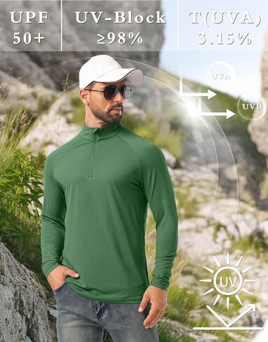 Askdeer Men's UPF 50+ Sun Shirts Quarter Zip Long Sleeve Outdoor Shirt Fishing Hiking Rash Guard T-Shirts in Saudi Arabia