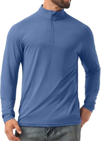 Askdeer Men's UPF 50+ Sun Shirts Quarter Zip Long Sleeve Outdoor Shirt Fishing Hiking Rash Guard T-Shirts in Saudi Arabia