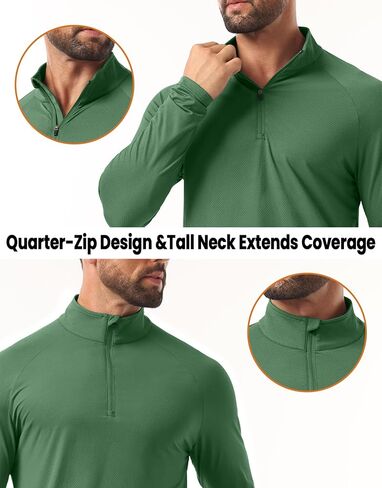 Askdeer Men's UPF 50+ Sun Shirts Quarter Zip Long Sleeve Outdoor Shirt Fishing Hiking Rash Guard T-Shirts in Saudi Arabia