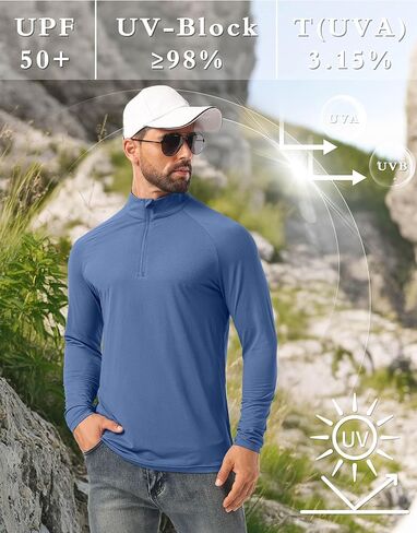 Askdeer Men's UPF 50+ Sun Shirts Quarter Zip Long Sleeve Outdoor Shirt Fishing Hiking Rash Guard T-Shirts in Saudi Arabia