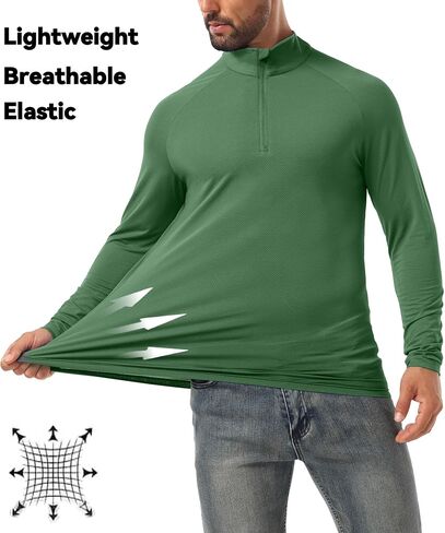 Askdeer Men's UPF 50+ Sun Shirts Quarter Zip Long Sleeve Outdoor Shirt Fishing Hiking Rash Guard T-Shirts in Saudi Arabia