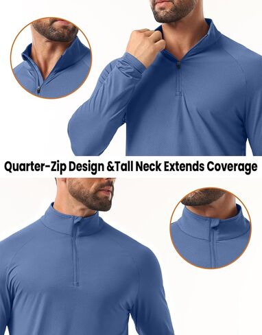 Askdeer Men's UPF 50+ Sun Shirts Quarter Zip Long Sleeve Outdoor Shirt Fishing Hiking Rash Guard T-Shirts in Saudi Arabia