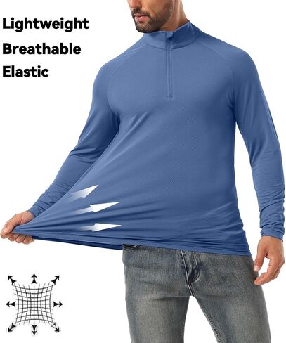 Askdeer Men's UPF 50+ Sun Shirts Quarter Zip Long Sleeve Outdoor Shirt Fishing Hiking Rash Guard T-Shirts in Saudi Arabia
