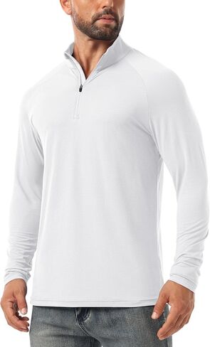 Askdeer Men's UPF 50+ Sun Shirts Quarter Zip Long Sleeve Outdoor Shirt Fishing Hiking Rash Guard T-Shirts in Saudi Arabia