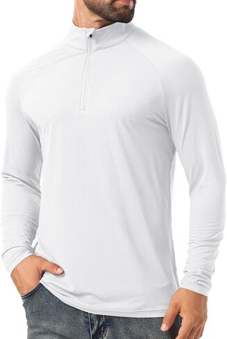Askdeer Men's UPF 50+ Sun Shirts Quarter Zip Long Sleeve Outdoor Shirt Fishing Hiking Rash Guard T-Shirts in Saudi Arabia