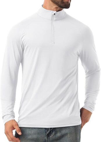 Askdeer Men's UPF 50+ Sun Shirts Quarter Zip Long Sleeve Outdoor Shirt Fishing Hiking Rash Guard T-Shirts in Saudi Arabia