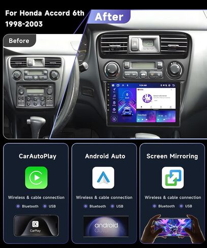 2G+64G Car radio for Honda Accord 6th 1998 1999 2000 2001 2002 2003 2004 with Apple CarPlay Andriod Auto,9'' IPS 1080P Touchscreen/16 EQ/HiFi Audio/WiFi/Bluetooth/GPS/FM Radio/AHD Backup Camera Mic in Saudi Arabia