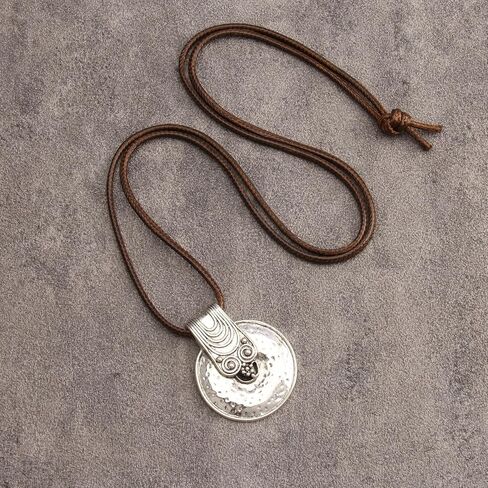 Leather Necklace for Women Long Boho Pendant Hippie Choker Necklace Bohemian Layered Leather Rope Wooden Jewelry Gifts in Saudi Arabia