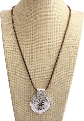 Leather Necklace for Women Long Boho Pendant Hippie Choker Necklace Bohemian Layered Leather Rope Wooden Jewelry Gifts in Saudi Arabia