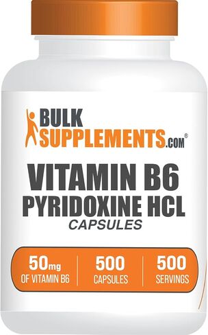 plksupplements.com كبسولات فيتامين B6 - بيريدوكسين HCL ، فيتامين B6 50mg - 1 كبسولة لكل وجبة ، 500 كبسولات (حزمة 1) in Saudi Arabia