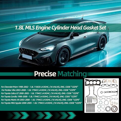 HS26158PT Cylinder Head Gasket Bolts المحددة لـ Chevy Prizm 1998-2002 ، لتويوتا كورولا 1998-2008 ، لسيليكا GT 2000-2005 ، لمصفوفة XR 03-08 ، ل Pontiac Vibe 2003-2008 ، لـ 1.8l l4 dohc 16v 1zzfe in Kuwait