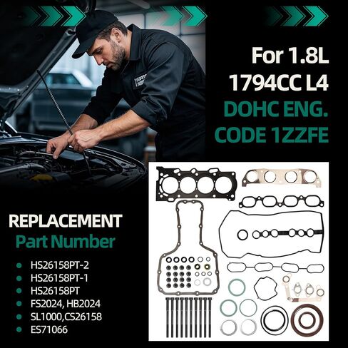 HS26158PT Cylinder Head Gasket Bolts المحددة لـ Chevy Prizm 1998-2002 ، لتويوتا كورولا 1998-2008 ، لسيليكا GT 2000-2005 ، لمصفوفة XR 03-08 ، ل Pontiac Vibe 2003-2008 ، لـ 1.8l l4 dohc 16v 1zzfe in Kuwait
