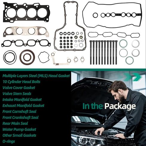 HS26158PT Cylinder Head Gasket Bolts المحددة لـ Chevy Prizm 1998-2002 ، لتويوتا كورولا 1998-2008 ، لسيليكا GT 2000-2005 ، لمصفوفة XR 03-08 ، ل Pontiac Vibe 2003-2008 ، لـ 1.8l l4 dohc 16v 1zzfe in Kuwait