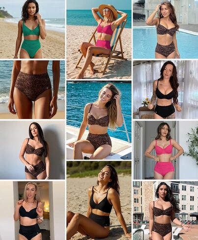 Popilush Women's High Waisted Bikini Bottom Tummy Control Ruched Bathing Suit Vintage Swim Bottoms in Saudi Arabia