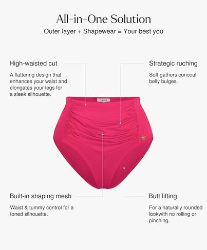 Popilush Women's High Waisted Bikini Bottom Tummy Control Ruched Bathing Suit Vintage Swim Bottoms in Saudi Arabia