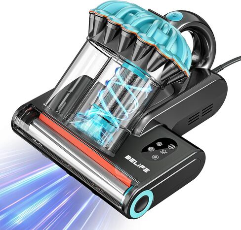 مكنسة كهربائية للمرتبة Belife M8، مكنسة كهربائية للسرير مضادة للحساسية مع الأشعة فوق البنفسجية والهواء الساخن والتدفئة العالية، 550 وات 18 كيلو باسكال، مكنسة كهربائية محمولة بكوب مزدوج للغبار المنزلي وشعر الحيوانات الأليفة، سلكية (أزرق) in Kuwait