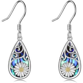 CRMAD Hummingbird/Bee/Leaves/Sunflower/Dragonfly/Rose/Lotus Flower Sterling Silver Filigree Teardrop Earrings Abalone Jewelry Gifts for Women in Kuwait